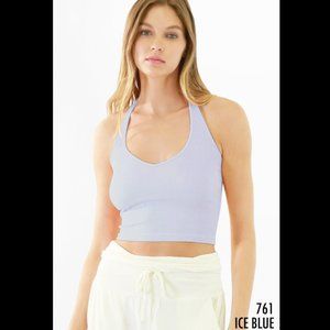 New Ice Blue Crop Halter with Ribbing